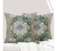 ECZOIL Lot de 2 Fundas de cojín decorativas 45 x 45 cm Boho Étnico Vintage para sofá, funda de almohada suave para casa, salón, habitación, sofá bohemio, art déco - Verde