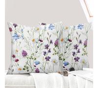 ECZOIL Lot de 2 Fundas de cojín decorativas 45 x 45 cm Flores Funda de sofá con motivos de plantas de flores silvestres Funda de almohada para casa, salón, dormitorio y granja - Margarita Violeta