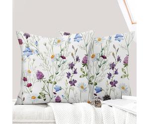 ECZOIL Lot de 2 Fundas de cojín decorativas 45 x 45 cm Flores Funda de sofá con motivos de plantas de flores silvestres Funda de almohada para casa, salón, dormitorio y granja - Margarita Violeta