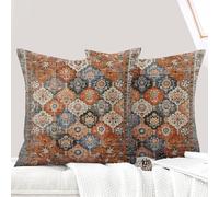 ECZOIL Lot de 2 Fundas de Cojín Decorativas 60x60 cm Boho Étnico Vintage para Sofá, Funda de Almohada Suave para Casa, Salón, Dormitorio, Sofá, Arte Decó - Naranja con Flores