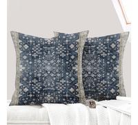 ECZOIL Lot de 2 fundas de cojín decorativas 60x60 cm, estilo boho étnico vintage, para sofá, funda de almohada suave para salón, dormitorio, sofá bohemio, arte deco - Marrón Azul