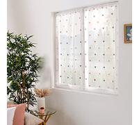 ED ENJOY HOME - Par de acristalamiento con Pasador de Barra, Blanco, 60 x 90 cm, diseño Gris/Rosa Redondo Bordado, 100% poliéster, colección Smarties