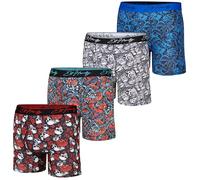 ED HARDY Calzoncillos tipo bóxer para hombre, 4 unidades, Paquete de 4: calaveras, rosas, monstruos y balas, Large