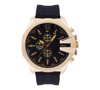 ED HARDY Reloj dorado para hombre con esfera redonda y correa de silicona negra 50445GB-42-D02