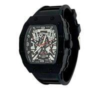 ED HARDY Reloj Tonneau negro para hombre con correa de silicona negra 50781B-42-G02
