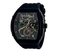 ED HARDY Reloj Tonneau negro para hombre con correa de silicona negra 50782B-42-G02