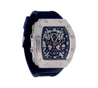 ED HARDY Reloj Tonneau plateado para hombre con correa de silicona negra 50781S-42-G02