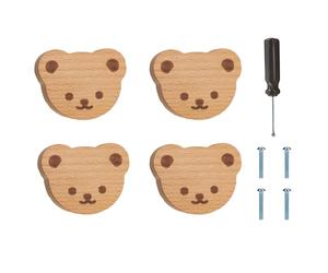 ED-Lumos Pomos de armario, Tiradores para Cajones, Manijas, Perillas Madera para muebles 4 Piezas Osito lindo