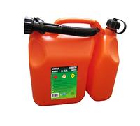 EDA - Jerrican Doble Compartimiento - 6 L para gasolina + 2,5 L para aceite - con caño vertidor rígido - homologado combustible - 31,8 x 16,7 x 31,4 cm - Naranja