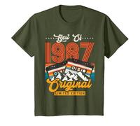 Edad 35 Lo Mejor de 1987 Cassette 35 cumpleaños Hombre Camiseta, Niños, Verde Oliva, 2 años