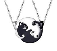 edASQRf Yin Yang Cat Couple Necklace,Fashionable Couple Friendship Pendant For Girls, Heart-Shaped Yin Yang Necklace 2-Piece Set. (BlackWhite,49cm)