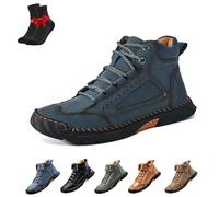 EDAT Botas de cuero cómodas hechas a mano for hombre, botas for exteriores con soporte de proa, puntera espaciosa for trabajo.(Blue,45 EU)