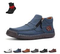 EDAT Botas Solmelo for hombre, hechas a mano, de cuero premium, sin cordones, con punta ancha y soporte for el proa.(Blue,47 EU)