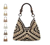 EDAT New Fashionable Handmade Woven Bag Crochet Bags, Womens Summer Straw Woven Beach Bag for Vacation(Black)