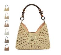 EDAT New Fashionable Handmade Woven Bag Crochet Bags, Womens Summer Straw Woven Beach Bag for Vacation(Beige)