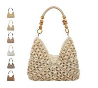 EDAT New Fashionable Handmade Woven Bag Crochet Bags, Womens Summer Straw Woven Beach Bag for Vacation(Beige Mix)