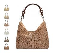 EDAT New Fashionable Handmade Woven Bag Crochet Bags, Womens Summer Straw Woven Beach Bag for Vacation(Brown)