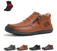 EDAT Zapatos for hombre The First Young, botas de cuero Thefirstyoung, botas de cuero sin cordones for viajes y actividades al aire libre(Light Brown(Plush lining),44 EU)