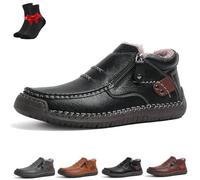 EDAT Zapatos for hombre The First Young, botas de cuero Thefirstyoung, botas de cuero sin cordones for viajes y actividades al aire libre(Black(Plush lining),44 EU)