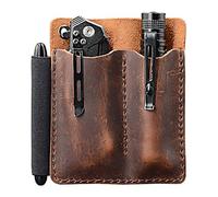 EDC Organizador de Bolsillo de Piel, Bolsillo Deslizante, Bolsillo para Cuchillos, Portador EDC, con Bucle para bolígrafo, Organizador de Transporte Diario, Cuero de Grano Completo. Castaño