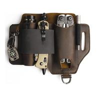 EDC - Organizador de cinturón de 3 piezas EDC para herramientas tácticas, funda de piel para almacenamiento de supervivencia en el desierto para papá, marido, abuelo (marrón)