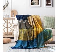 Edcooy Mantas para sofás, coloridas borlas de felpilla tejidas, mantas hippie para sofá, cama, sofá, sofá, decoración bohemia con flecos para decoración del hogar (azul, 150 x 200 cm)
