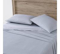Eddie Bauer Home Sheets - Juego de Ropa de Cama de percal de algodón, crujiente y Fresco, Elegante decoración del hogar, matrimonial, Rayas de tictac, Azul Claro y Azul Mezclilla