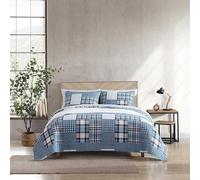 Eddie Bauer - Juego de edredón Individual, Ropa de Cama Reversible de algodón con Funda a Juego, decoración del hogar a Cuadros de Retazos (Azul Hawthorne, Individual)