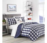 Eddie Bauer - Juego de edredón Individual, Ropa de Cama Reversible de algodón con Funda a Juego, decoración del hogar para Todas Las Estaciones (Lakehouse Plaid Blue, Twin)