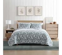 Eddie Bauer - Juego de edredón Queen, Ropa de Cama Reversible de algodón con Fundas a Juego, decoración del hogar Inspirada en Flores Silvestres con Reverso de Rayas (Verde jardín Helecho, Queen)