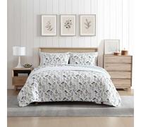 Eddie Bauer - Juego de edredón Queen, Ropa de Cama Reversible de algodón con Fundas a Juego, decoración Floral clásica para el hogar con Reverso a Cuadros (Verde Campo de Flores, Queen)