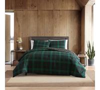 Eddie Bauer - Juego de Funda de edredón Individual, Ropa de Cama Reversible de algodón con Funda a Juego, decoración del hogar a Cuadros con Cierre de botón (Verde tartán del Bosque, Individual)