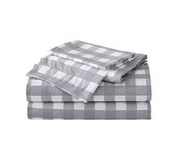Eddie Bauer Juego de sábanas de algodón percal, crujiente y Fresco, Elegante decoración del hogar, matrimonial, Lakehouse Plaid Gris/Blanco