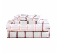 Eddie Bauer - Juego de sábanas Individual, Juego de Ropa de Cama de Franela de algodón, Cepillado para Mayor suavidad, decoración acogedora del hogar (Naranja a Cuadros Westridge, Twin)