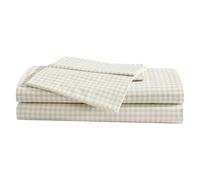 Eddie Bauer - Juego de sábanas, Ropa de Cama de percal de algodón con Funda de Almohada a Juego, vigorizante y Transpirable, 200 Hilos, Classic Comfort Essentials (Beige a Cuadros pequeños, tamaño