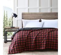 Eddie Bauer - Manta Individual, Ropa de Cama Reversible Ligera, decoración del hogar a Cuadros Escoceses para Todas Las Estaciones (Rojo/Negro, Individual)