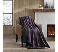 Eddie Bauer - Manta Reversible, Ropa de Cama de Franela Sherpa, decoración del hogar a Cuadros para Todas Las Estaciones (cabaña a Cuadros Morado, Manta)