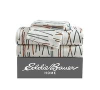 Eddie Bauer - Sábanas de tamaño King, Juego de Cama de Franela de algodón, Cepillado para Mayor suavidad, acogedora decoración para el hogar (Ski Line White, King)