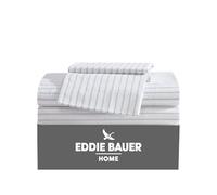 Eddie Bauer - Sábanas Individuales, Juego de Ropa de Cama de percal de algodón, decoración Fresca y Fresca para el hogar (Rayas Esenciales, Blanco, Individual)