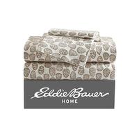 Eddie Bauer - Sábanas matrimoniales, Juego de Ropa de Cama de Franela de algodón, Cepillado para Mayor suavidad, acogedora decoración para el hogar (Little Creek Pine Cone Beige, matrimonial)