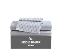 Eddie Bauer - Sábanas Queen, Juego de Ropa de Cama de percal de algodón, decoración Fresca y Fresca para el hogar (Rayas Azul Marino/Verde, Queen)