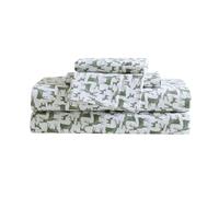 Eddie Bauer - Sábanas tamaño Individual, Juego de Ropa de Cama de Franela de algodón, Cepillado para Mayor suavidad, decoración acogedora del hogar, Certificado Oeko-Tex (Deer Camp Green, Individual)