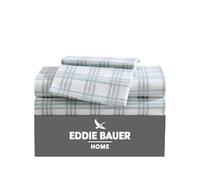 Eddie Bauer - Sábanas tamaño Queen, Juego de Ropa de Cama de percal de algodón, decoración Fresca y Fresca para el hogar (Cuadros Verde Claro, Queen)