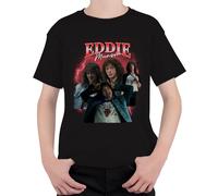 Eddie Munson Hellfire Club Stranger Metal Regalo Vintage Serie 90s Bootleg Unisex Niños Camiseta, Negro , 104