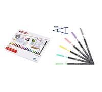 edding 1200 - Estuche de metal con 20 rotuladores, multicolor + 1200 - Rotuladores de pastel - Punta redonda 1 mm - Juego de 6