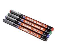 edding 140 S rotulador permanente - juego de 4 - multicolor -punta redonda de 0,3 mm-bolígrafo para escribir sobre cristal, plástico, láminas y superficies lisas - permanente, secado rápido, no mancha
