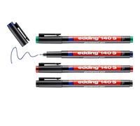 edding 140 S rotulador permanente - juego de 4 - multicolor -punta redonda de 0,3 mm-bolígrafo para escribir sobre cristal, plástico, láminas y superficies lisas - permanente, secado rápido, no mancha