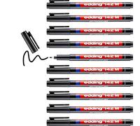 edding 142 M rotulador permanente - 10 rotuladores - negro - punta redonda de 1 mm -bolígrafo para escribir sobre cristal, plástico, láminas y superficies lisas - secado rápido, no mancha,impermeable