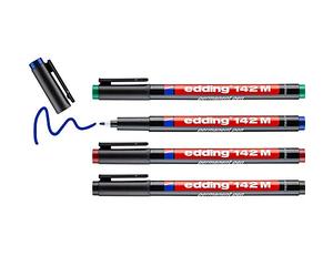 edding 142 M rotulador permanente - juego de 4 - multicolor - punta redonda de 1mm - para escribir sobre cristal plástico láminas y superficies lisas - permanente secado rápido no mancha impermeable