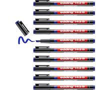 edding 143 B rotulador permanente - 10 rotuladores - azul - punta biselada de 1-3 mm -bolígrafo para escribir sobre cristal, plástico,láminas y superficies lisas - secado rápido, no mancha,impermeable